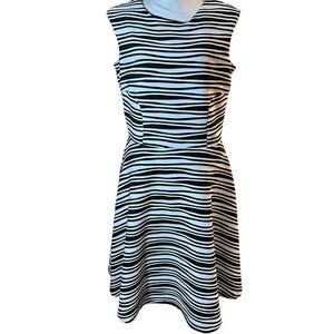 Chetta B. Black and White Striped Sleeveless Skater Dress